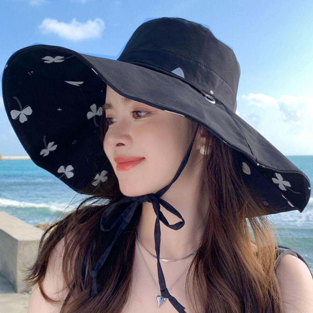 Anti-UV Seaside Beach Cap Double Sided Sun Protection Cap Elegant Sunshade Fisherman Hat  Travel