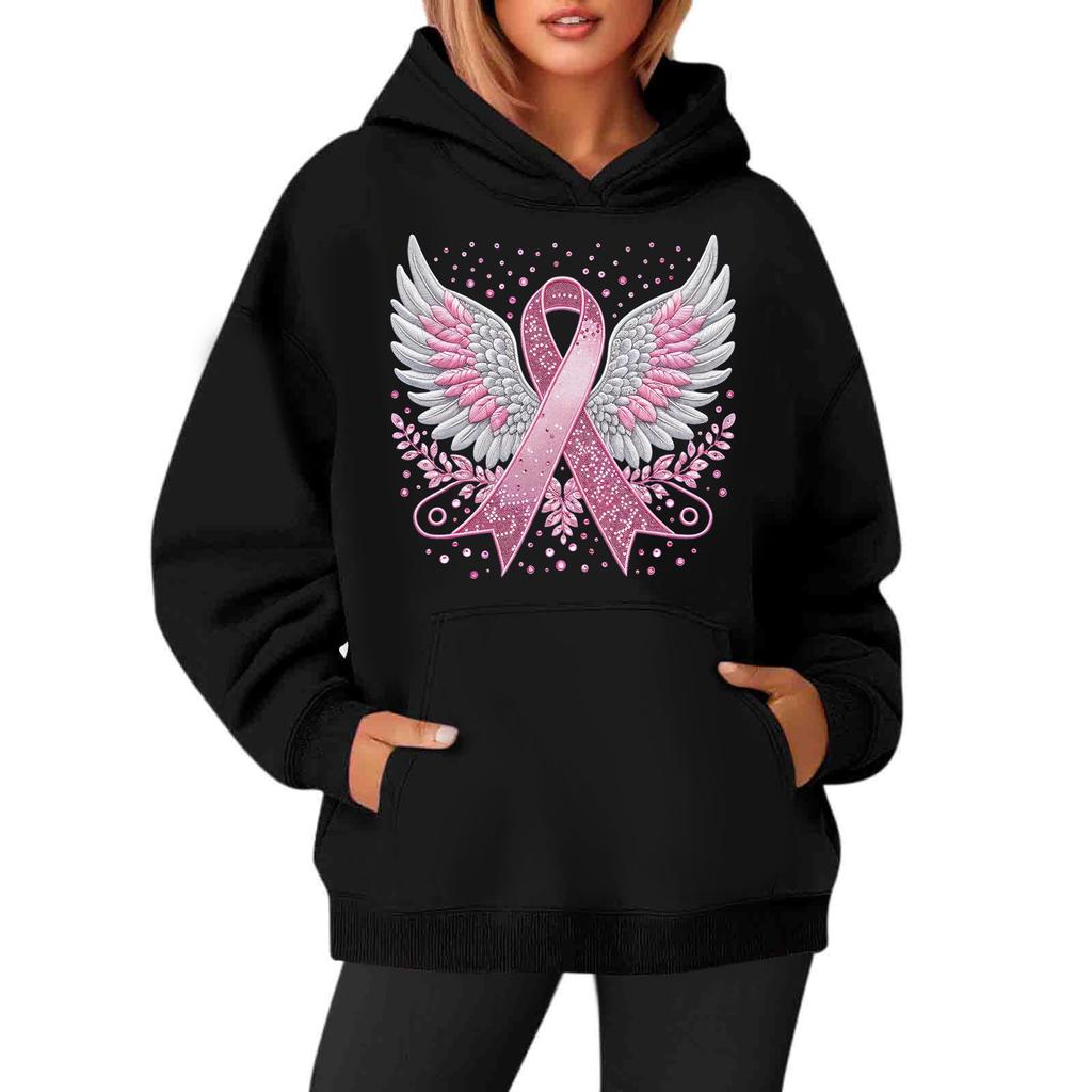 Women's Round-Neck Long-Sleeved Printed Top Hooded Sweatshirt