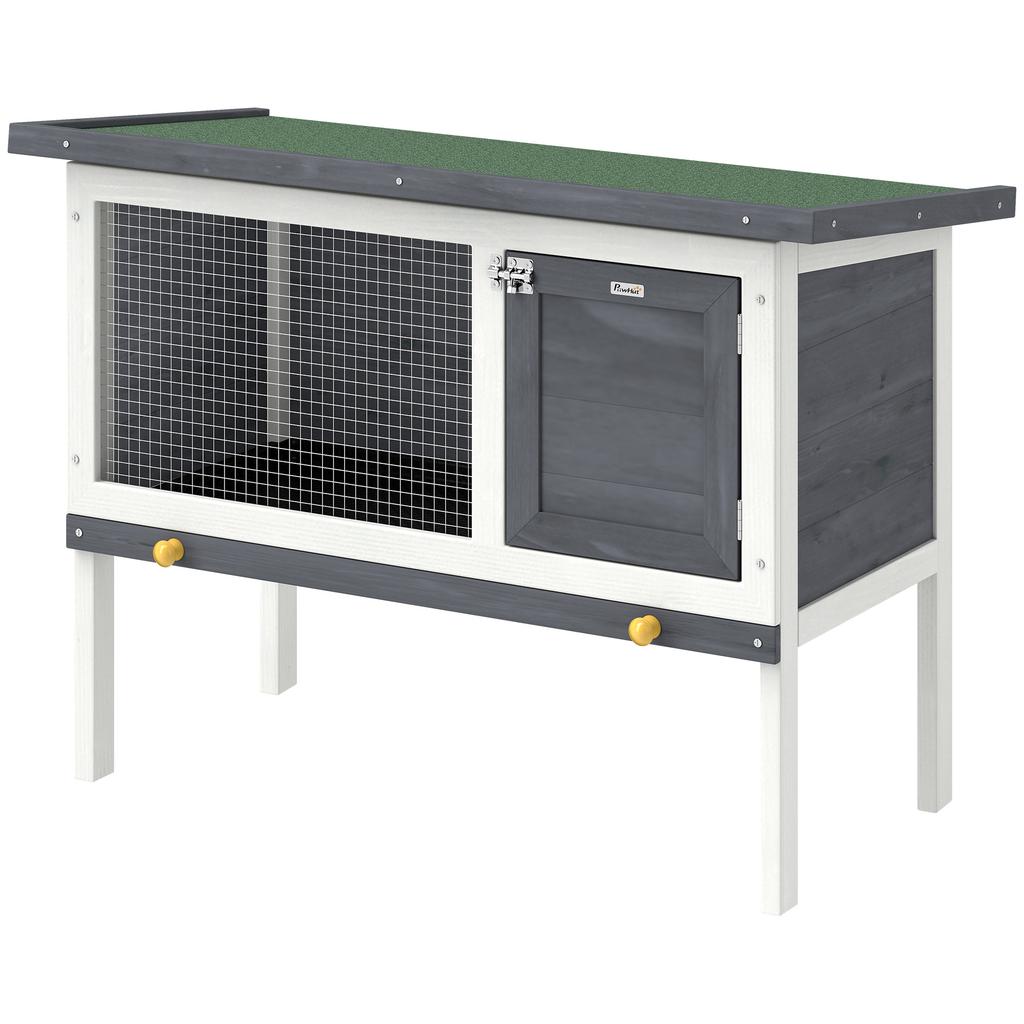 Wooden Rabbit Hutch, Guinea Pig Hutch with Asphalt Roof, Outdoor Elevated Bunny House for Rabbits, Chinchillas