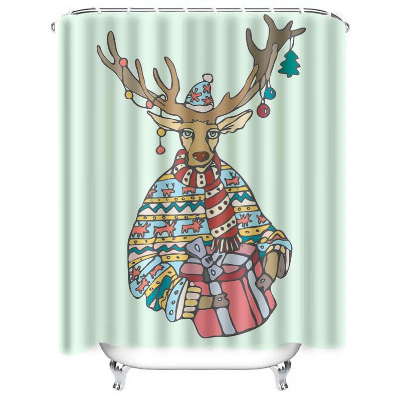 TU Niedlicher Rentier-Weihnachts-Duschvorhang Festlicher Feiertags-Waldtier-Badezimmerdekor Wasserdicht Heimdekor Geschenkidee Feiertag S