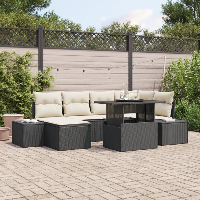 VidaXL Ensemble de canapé de jardin 7 pièces avec coussins en poly rattan noir 3357950