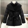 Stand-up collar fashion cotton-padded coat for women's medium and long winter new waist and thin lace-up cotton-padded coat