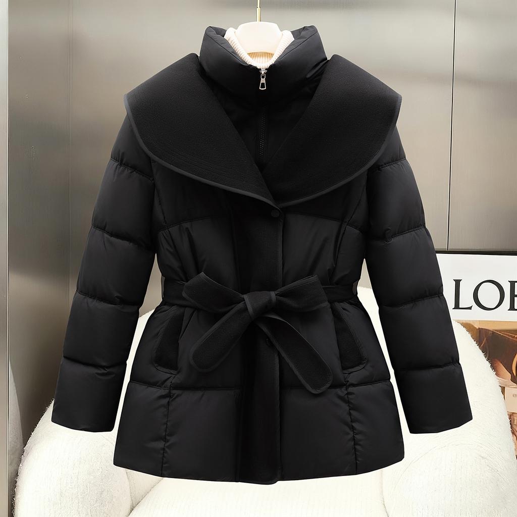 Stand-up collar fashion cotton-padded coat for women's medium and long winter new waist and thin lace-up cotton-padded coat