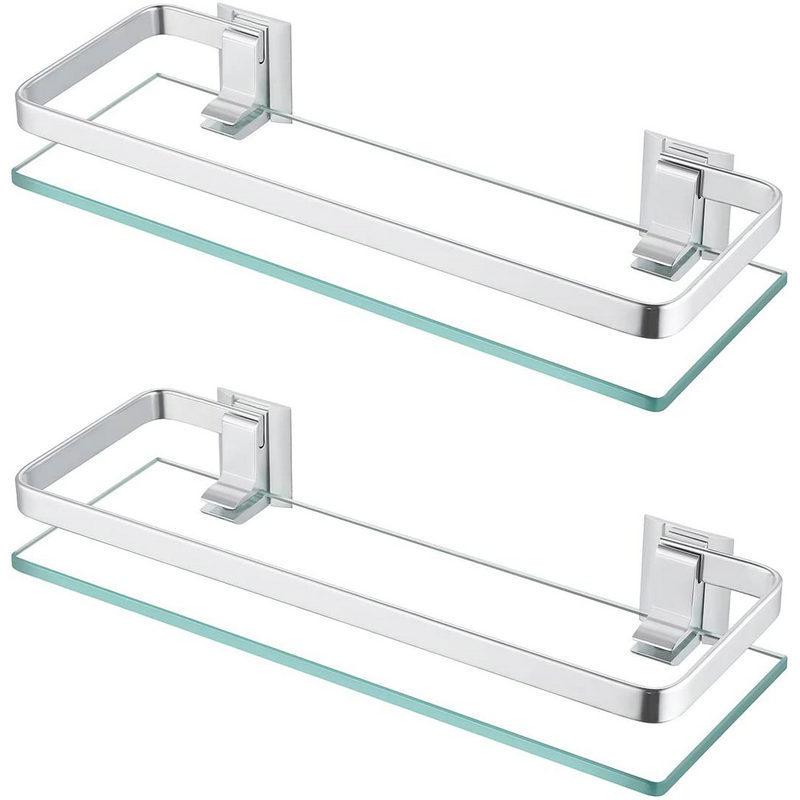 Space Aluminum Glass Shelf - Multi-size, Single or Double Layer Rectangular Bathroom Storage Shelf.