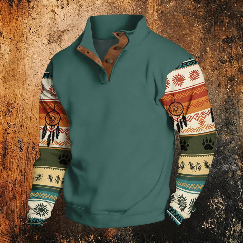 Men's Western Hoodie Long Sleeve Pullover with Print