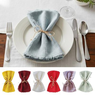 6pcs Burrs Design 42x42cm Tassel Napkins Sage Green Reusable Cotton Napkins Retro Style Gauze Napkins Christmas Decor