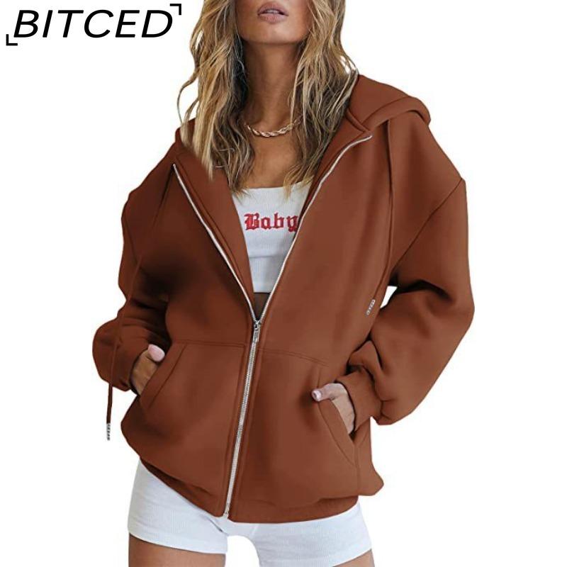 BITCED Unisex Fleece-Lined Hooded Sweatshirt Casual Cardigan with Zip-Up Front