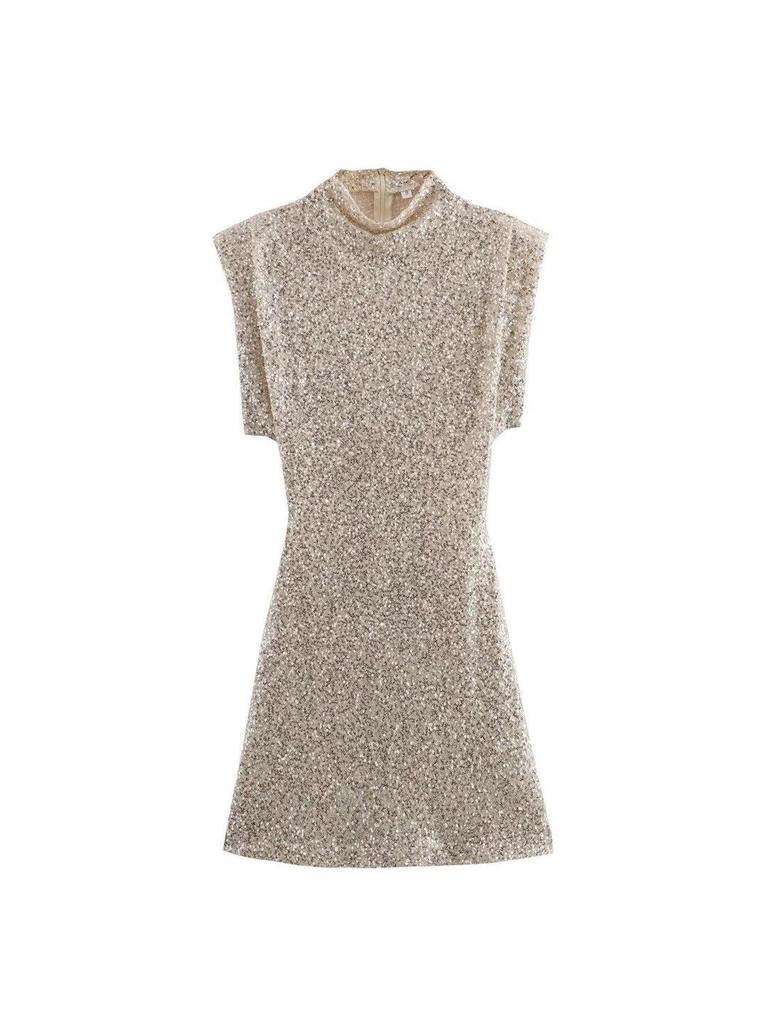 2026 Elegant European & American Sequin Sleeveless Shoulder Pad Slim-fit Hip-Hugging Dress