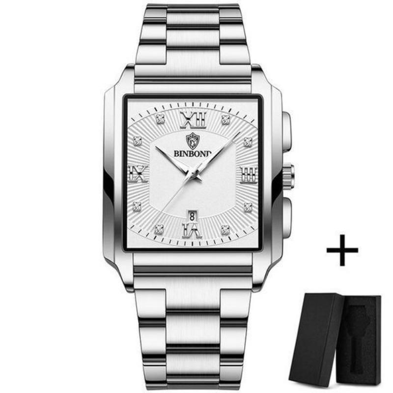 BINBOND Ceasuri de mână pentru bărbați, pătrate, rezistente la apă, originale de lux, din oțel inoxidabil