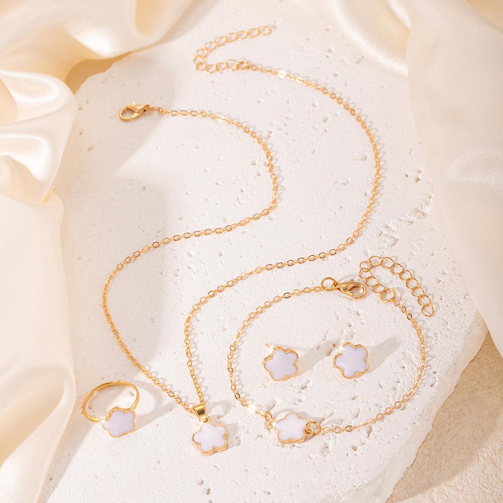 5pcs/set Lucky Five Petal Flower Zircon Set, Bracelet Necklace Earrings Zircon Set, Perfect For Giving Gifts