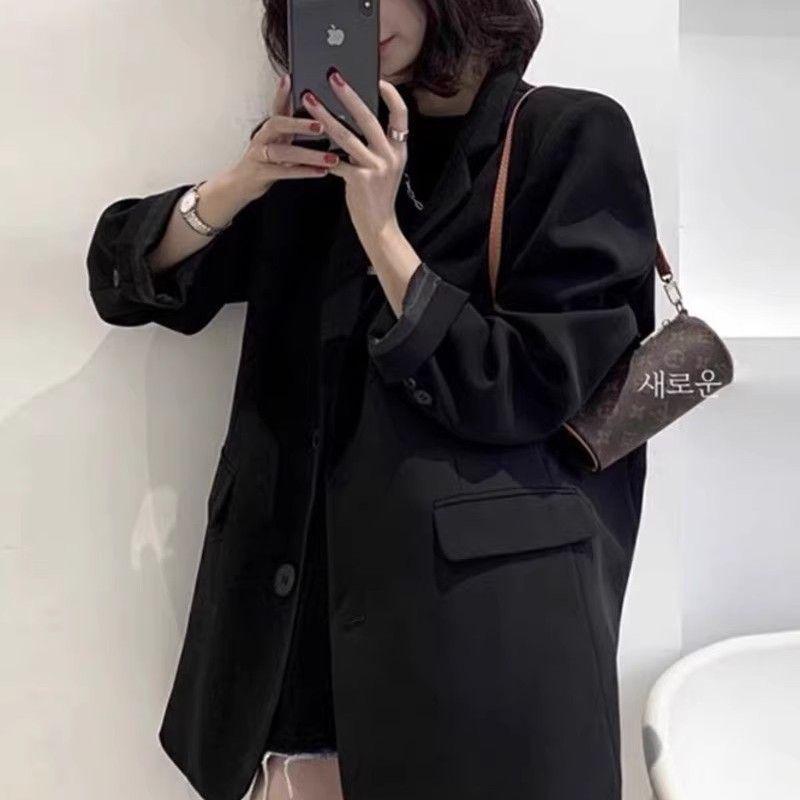 Women s Black Oversized Petite Blazer - 2025 Korean Style, Spring/Autumn Casual Suit Jacket Small