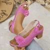 Large size flower high-heeled sandals women's 25 new fashion casual buckle solid color sandals