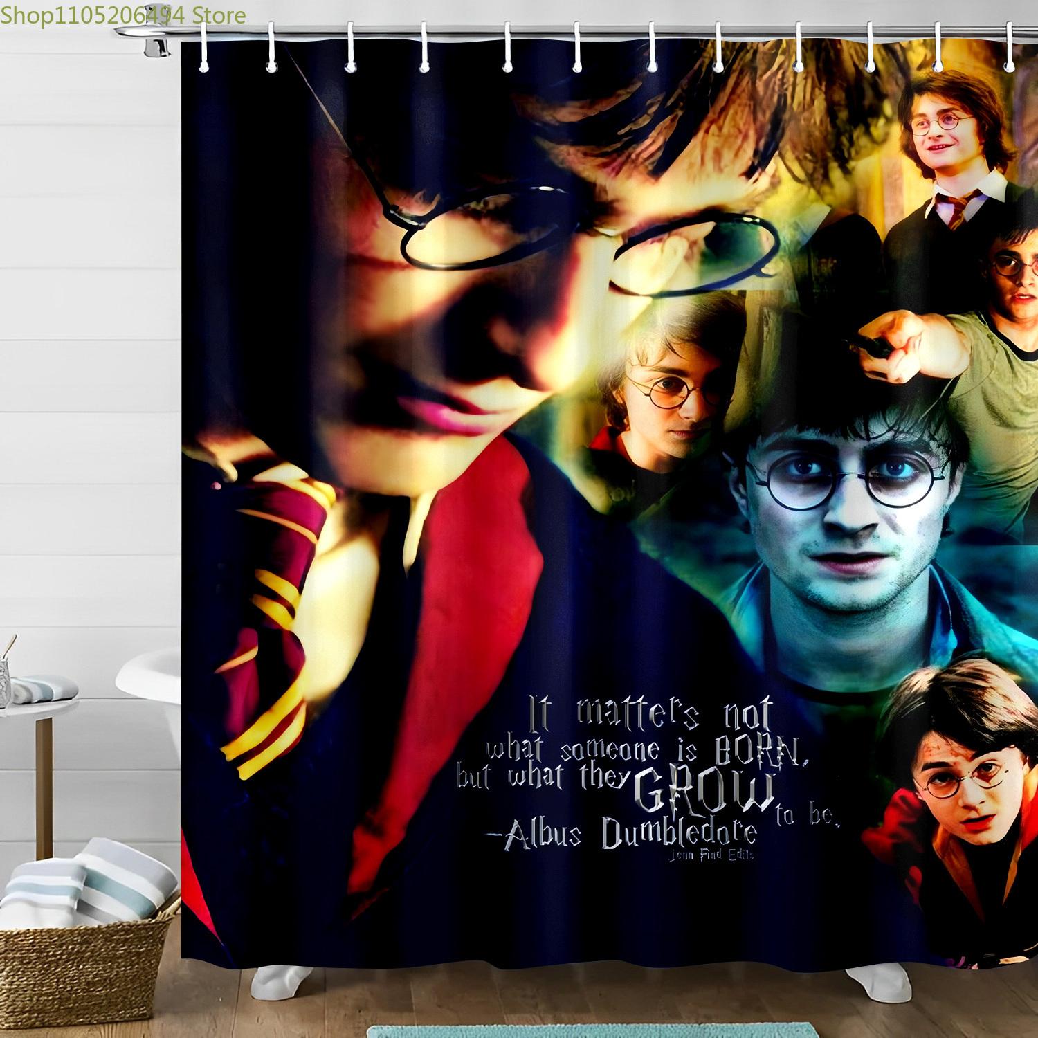 

Shower Curtain Featuring a Collage of Warner Bros. Wizarding World Movies, Perfect for Valentine S Day Gifts, Bathroom Decorat 90x180cm