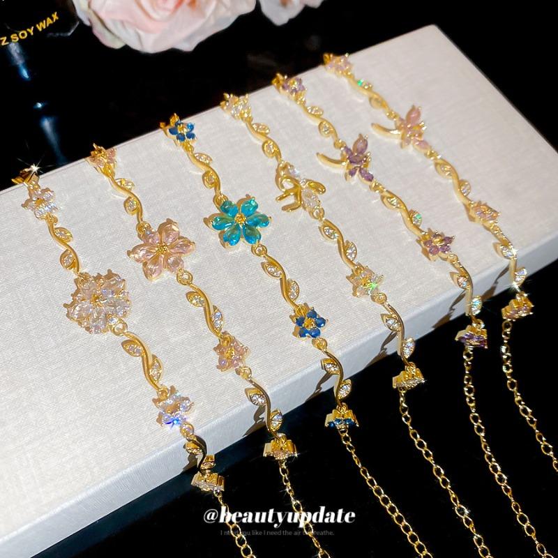 K real gold electroplated zircon flower bracelet exquisite elegance sweet versatile bracelet light luxury high-end jewelry women