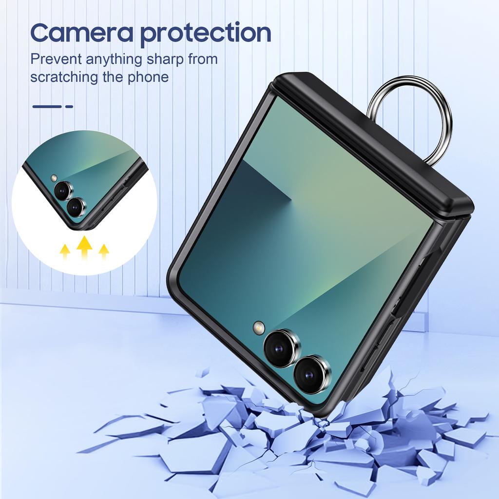 Suitable for Samsung ZFlip 20% Off Foldable Phone Case Flip7 with Ring Stand, Card Slot, Protective Cover, Matte Transparent 6