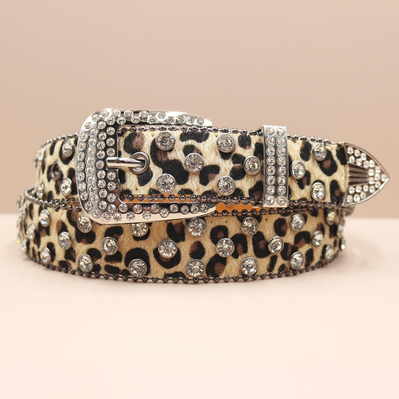 

Ремень с перекрестной пряжкой с леопардовым принтом, западный ремень со стразами, персонализированный джинсовый женский ремень с заклепками для джинсов 125cm