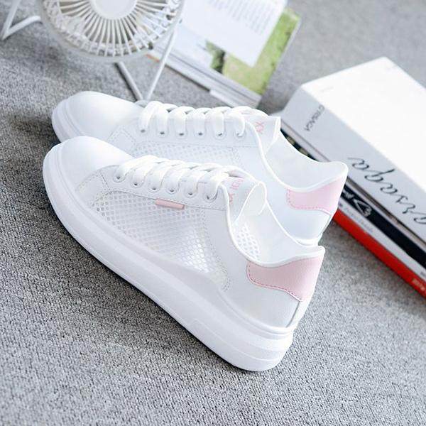 

WTEMPO женские повседневные дышащие сетчатые туфли большого размера, женские однотонные нескользящие кроссовки на плоской подошве 40 розовый