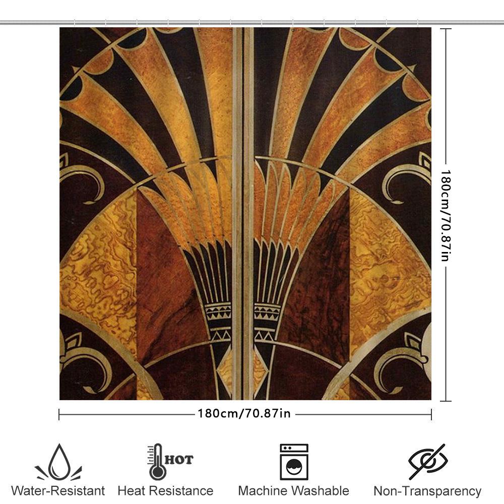 Vintage Art Deco Duschvorhang Elegantes Goldbraunes Blumenmuster Stoff Badezimmermatte Dekoration Wasserdichte Fensterdekorationen Für Ba