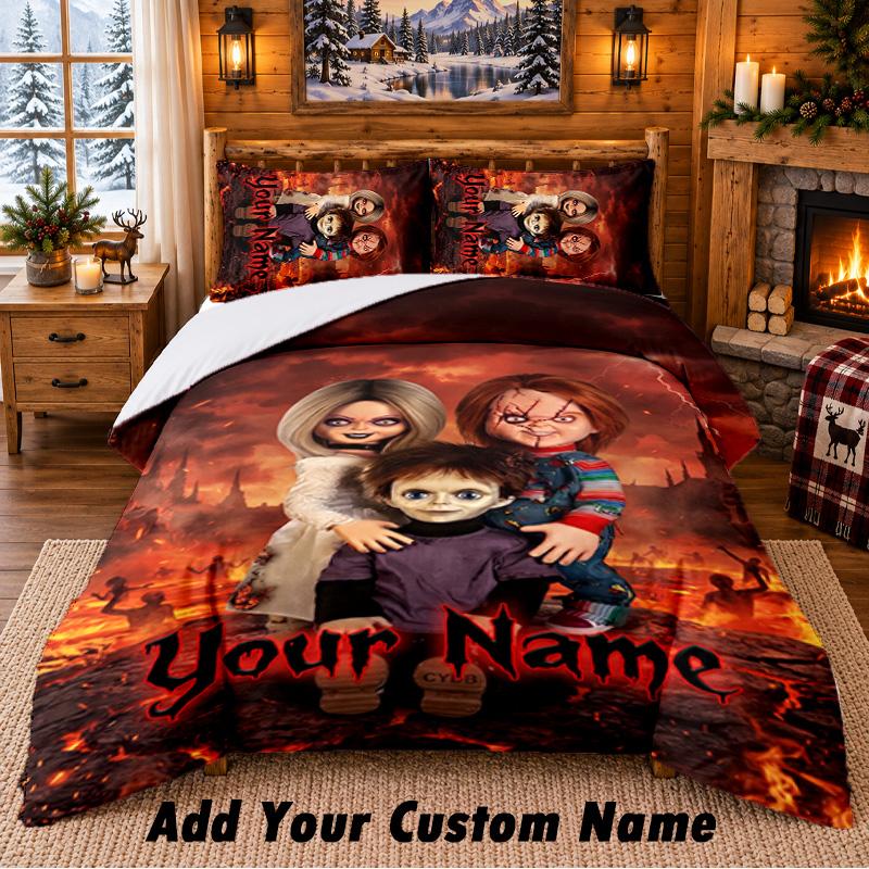 Chucky Tiffany Custom Name 3-teiliges Bettwäsche-Set 1 Bettlaken 2 Kissenbezüge Schlafzimmer Heimdekoration