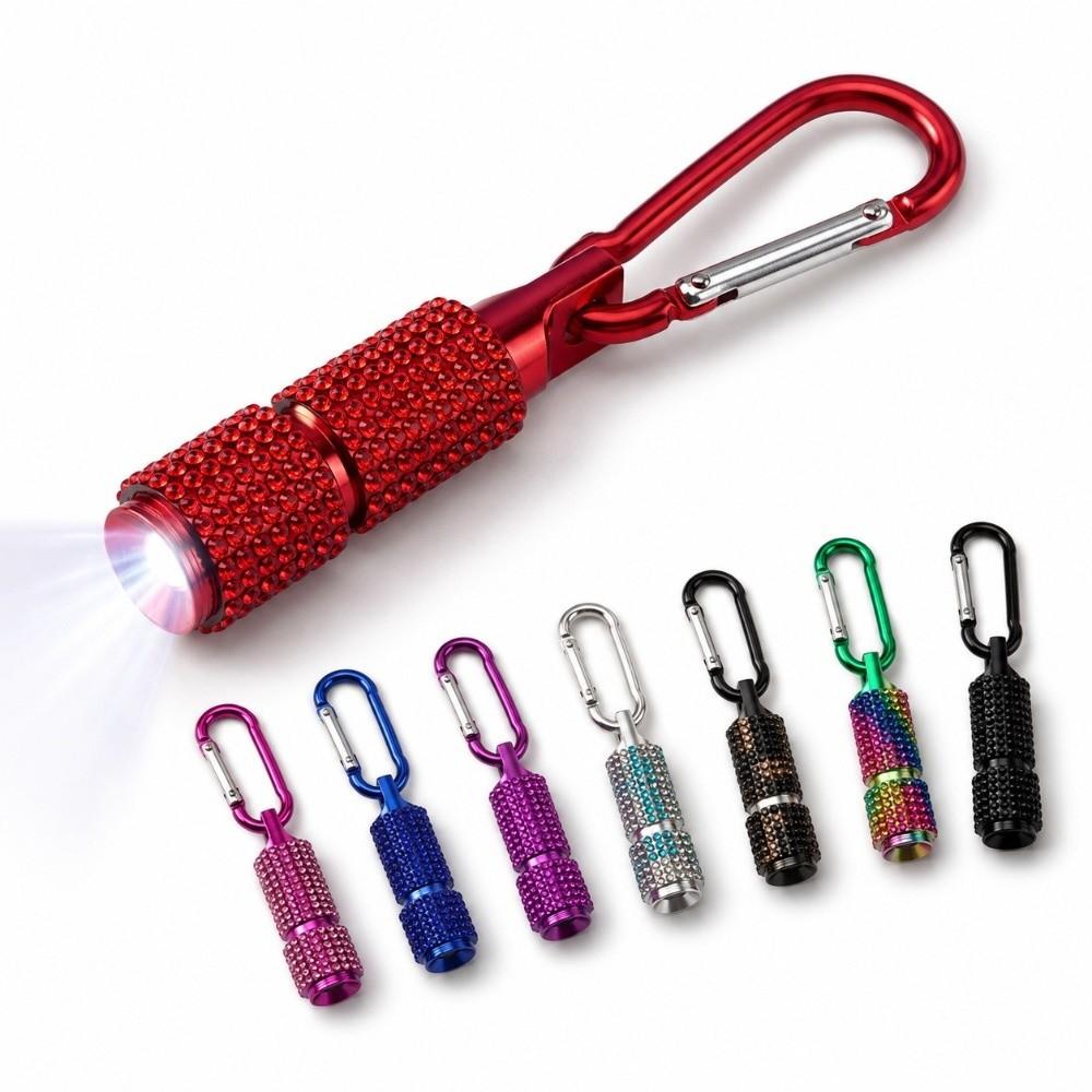 Button Battery Diamond-encrusted Mini Flashlight Carabiner Clip Mini Torches