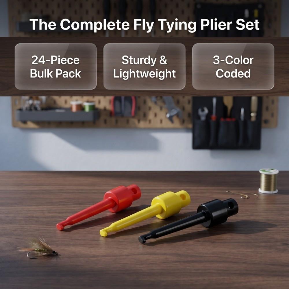 24PCS Plastic Fly Tying Pliers 56mm Hackle Pliers Portable Fishing Hackle Pliers  for Fly Tying