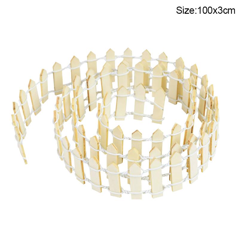 100CM Mini Wooden Fence Fairy Garden Fence Miniature DIY Fairy Garden Accessories Wood Barrier Dollhouse Home Craft Decoration