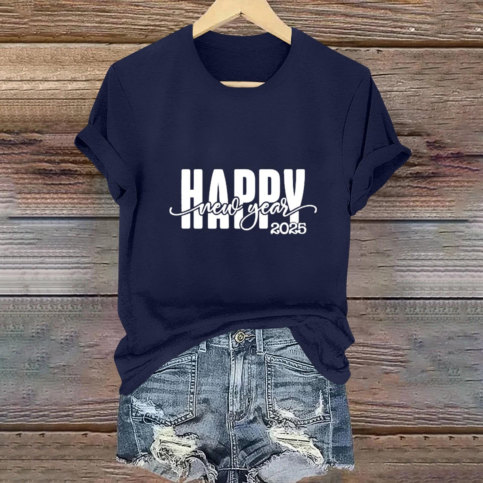 

Женские футболки с длинным рукавом и круглым вырезом 2025 года, новогодние принты, рубашки с рукавами-фонариками, блузки на пуговицах, топы XL тёмно-синий