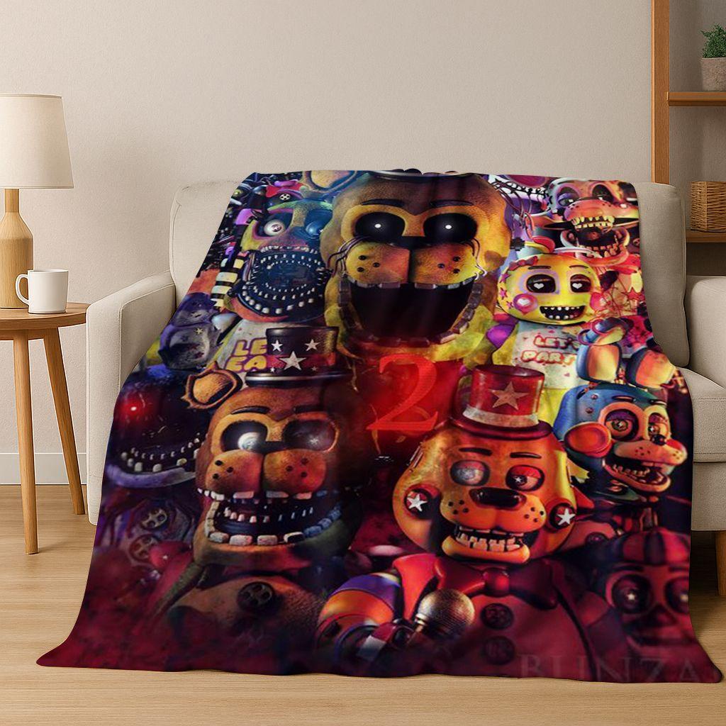 3D-Spiel F-FNAF Freddy Cartoon Flanelldecke für Bett Schlafzimmer Zimmer Wohnzimmer, Weiche Warme Überwurfdecke Camping Picknick Geschenk Kinder