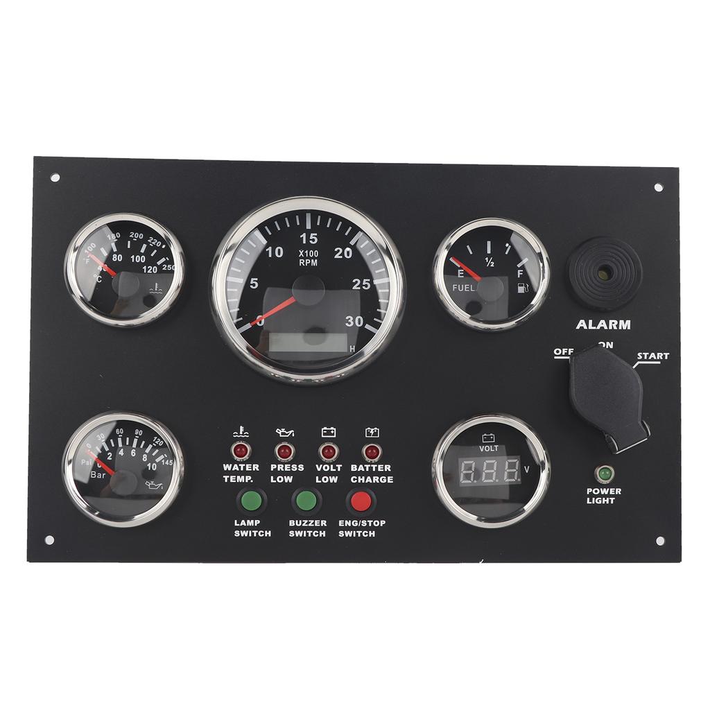 12V/24V Gauge Cluster Oil Pressure Level Water Temperature Voltage Display with Ignition Keys Oil Pressure Gauge Yacht Voltmeter