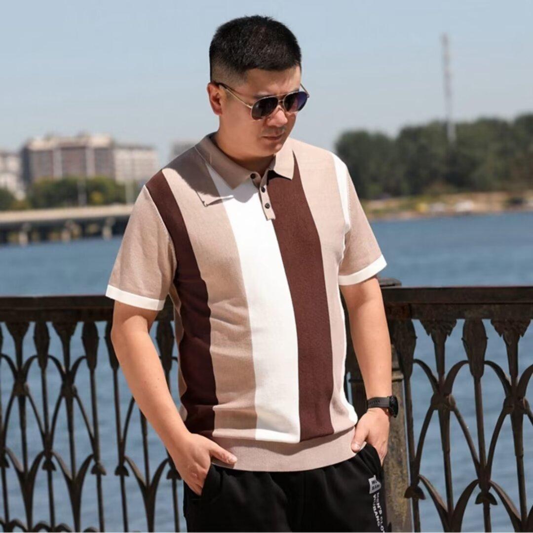 

Summer Men s Knitted Short Sleeve Polo Shirt Korean Style Slim Fit Solid Color Casual Turn-down Collar Half Sleeve T-shirt Base Shirt 3XL хакі