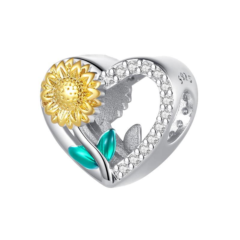 Flower Charms Fit Bracelets Sunflower 925 Silver Tulip Sakura Daisy Rose Flowers Beads DIY Jewelry Making