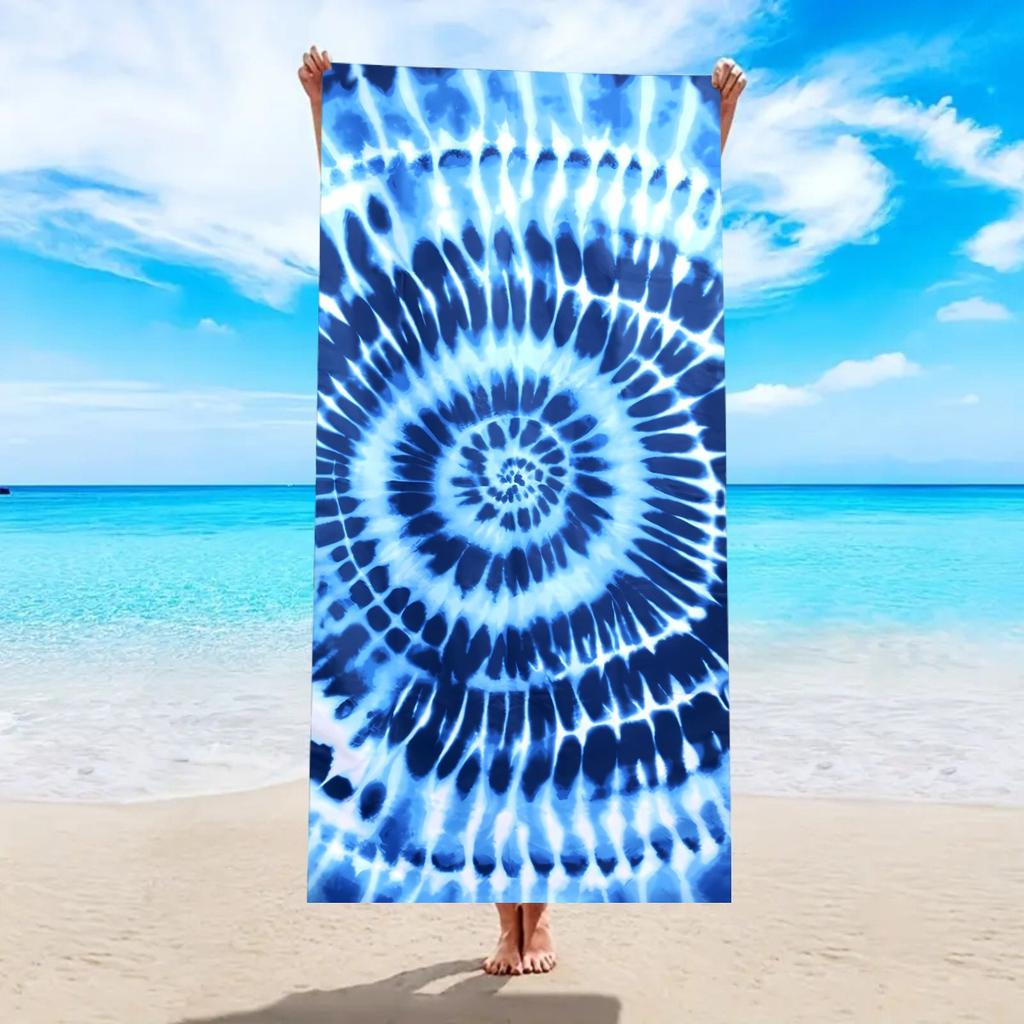Blue Tie Dye Print Beach Towel Spiral Swirl Print Quick Dry Sand Free Absorbent Lightweight Towel for Beach Pool Travel Camping