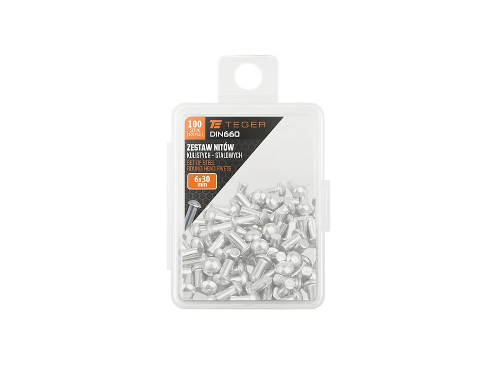 Zestaw Nitów Stalowych, Kulistych, (6X30Mm), Din660, (100 Szt.), Teger
