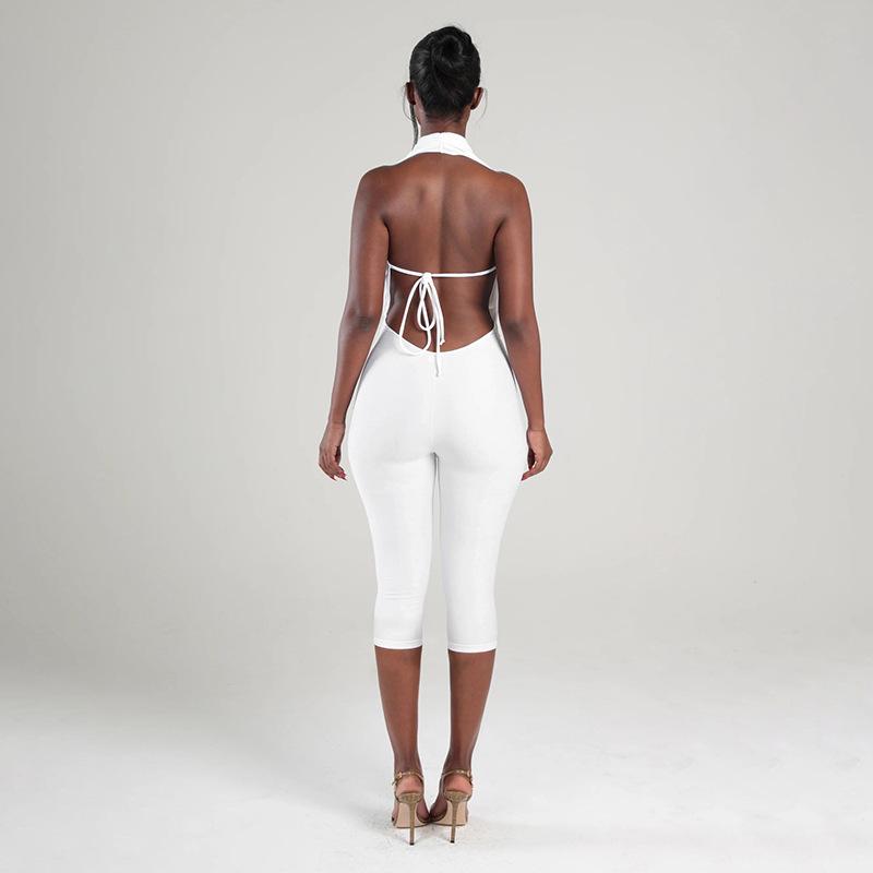 Women's 2026 Summer Draped Neck Backless Tie Bodycon Jumpsuit