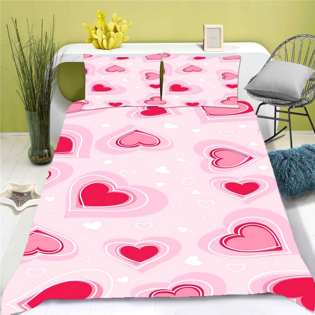 Love Cartoon Duvet Cover 3-Piece Set Bed Room Children Cute Polyester Soft Breathable Comforter Animation Bedding