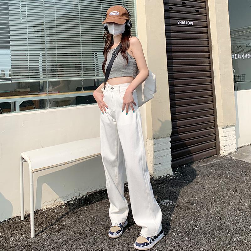 Wide-Leg White High-Waisted Jeans for Women - Floor-Length, Loose Fit, Spring/Autumn 2026 Trendy Style