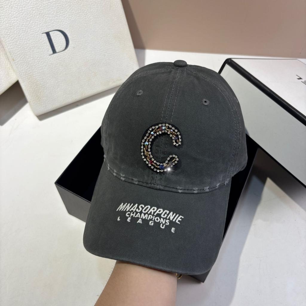 Paris Fashion Heavy Industry Rhinestone Letter C Baseball Cap Plus Casual Personality Washed Ripped Cap