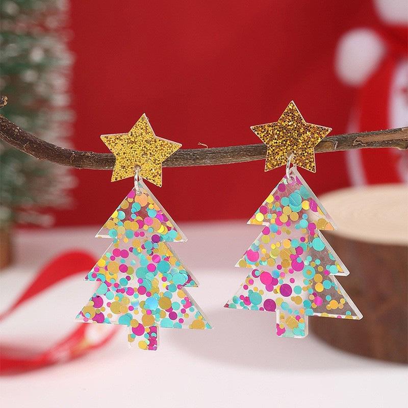 Colorful Glitter Star Christmas Earrings: European & American Style