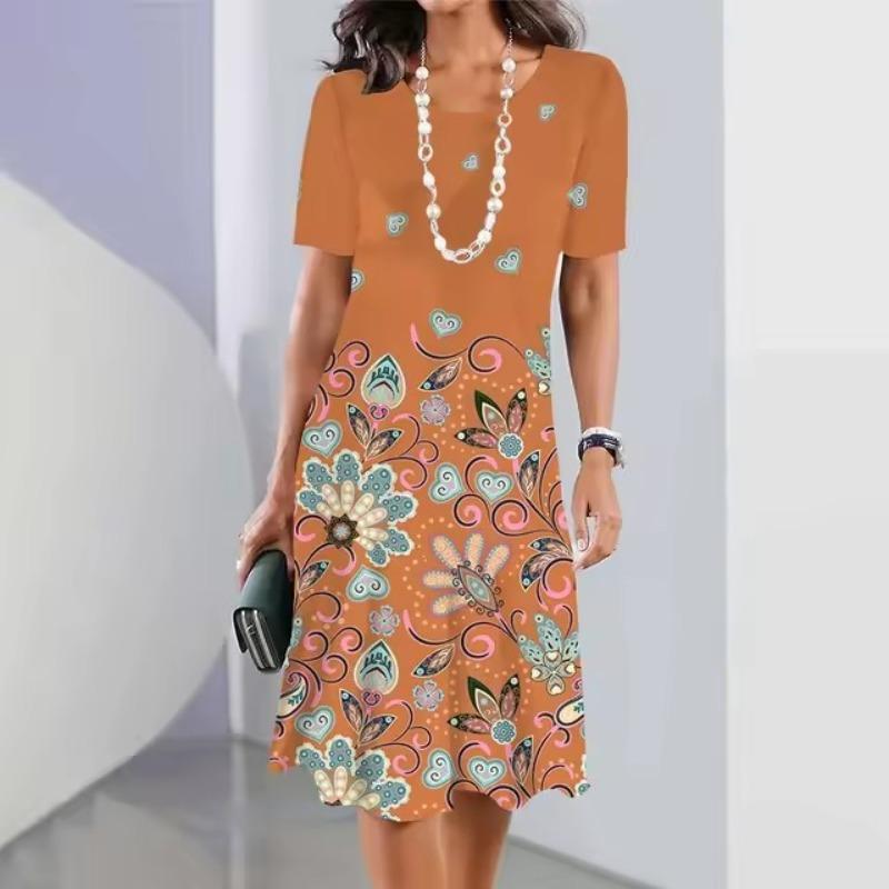 Simple digital print women's clothing 2 summer short-sleeved clothing casual women's beach party dress