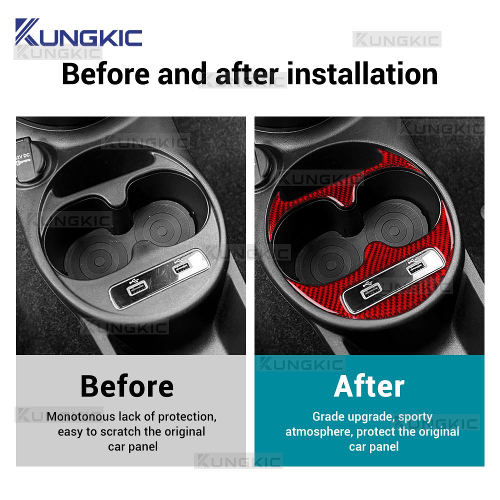 Real Soft Carbon Fiber Sticker For Fiat 500/Abarth 595/695 2016 2017 2018 2019 2020 2025 2025 2025 2025 LHD RHD Cup Holder Trim