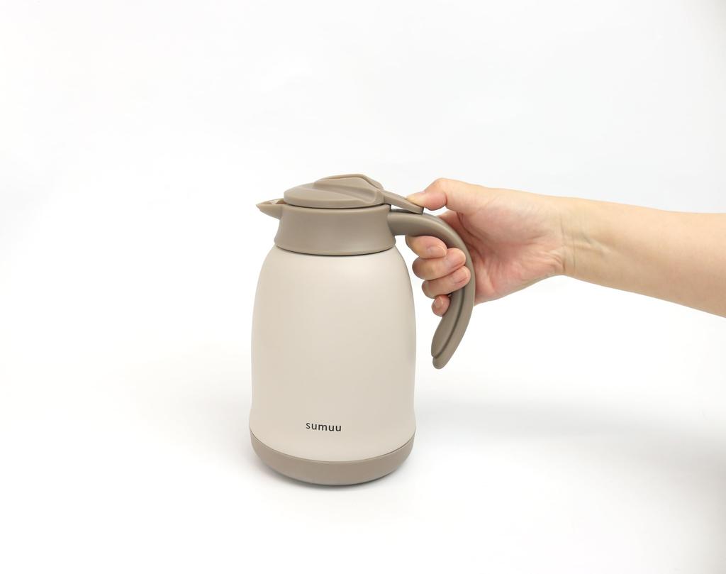 Estale Tabletop Vacuum Flask with Double Keeps Hot and Stylish Matte sumuu Pot, Walls, Cold, 1300ml, White,