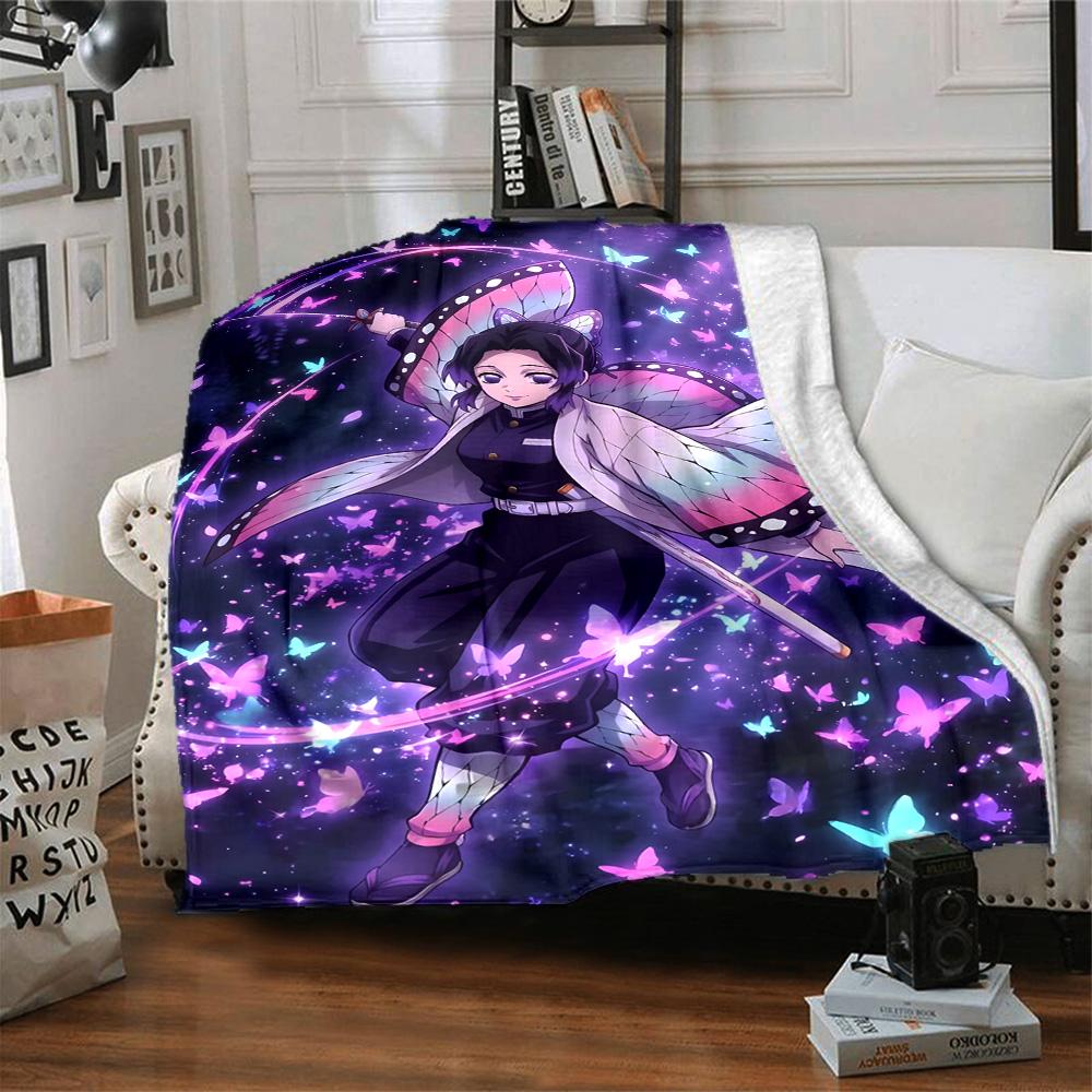 1pc Kochou Shinobu Blanket, Gift, for Men and Women, Soft Blanket, Good for Sofa Bed Couch Travel, Lightweight Flannel Blanket