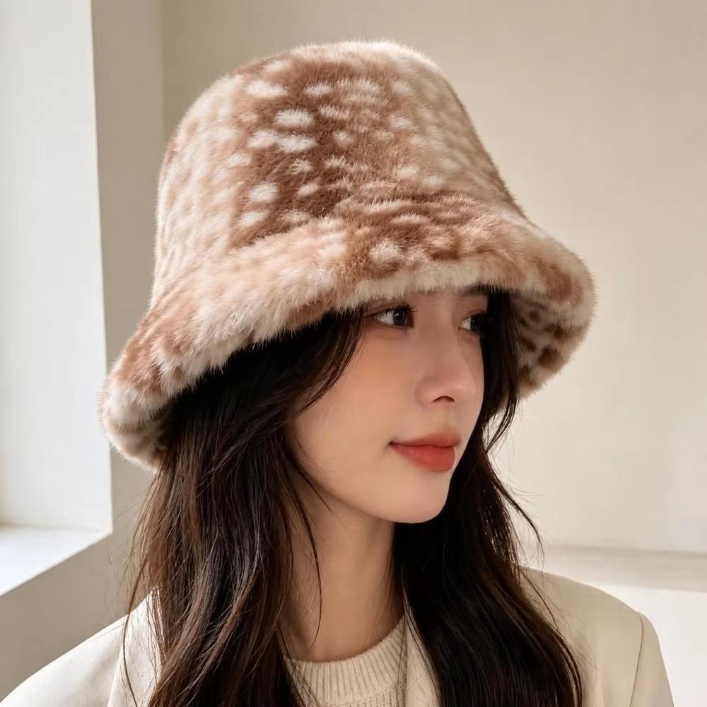 Thick Warm Deer Patterned Faux Fur Hat Faux Mink Fur Plush Neck Warmer Cold Weather