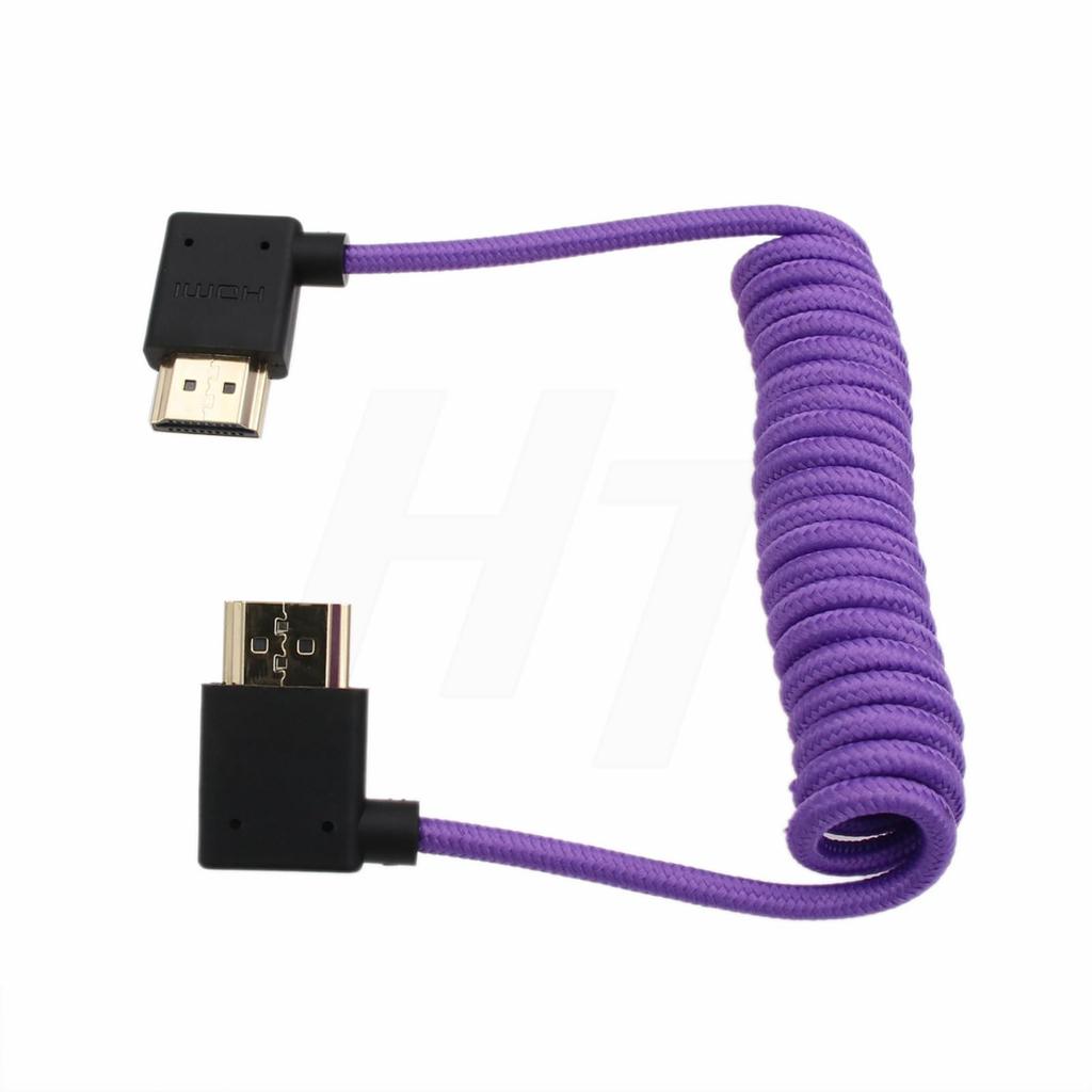 HangTon HDMI To HDMI 4K 8K 60p Cable Right Angle Braided Coiled for Panasonic Sony Canon Nikon ZCAM Camera Atomos Ninja V SmallHD Blackmagic Monitor
