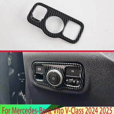 For Mercedes-Benz Vito V-Class 2024 2025 Car Accessories Carbon Fiber Style Head Light Switch Button Control Panel Cover Trim