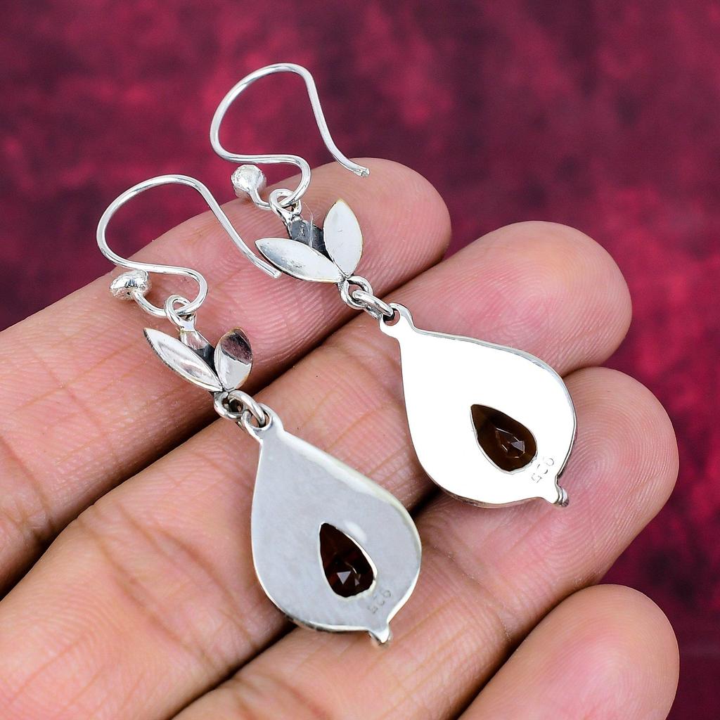 Rökig Topas Handgjorda Ädelstensörhängen, 925 Massiv Sterling Silver Örhängen Antika Smycken, För Förlovningspresent