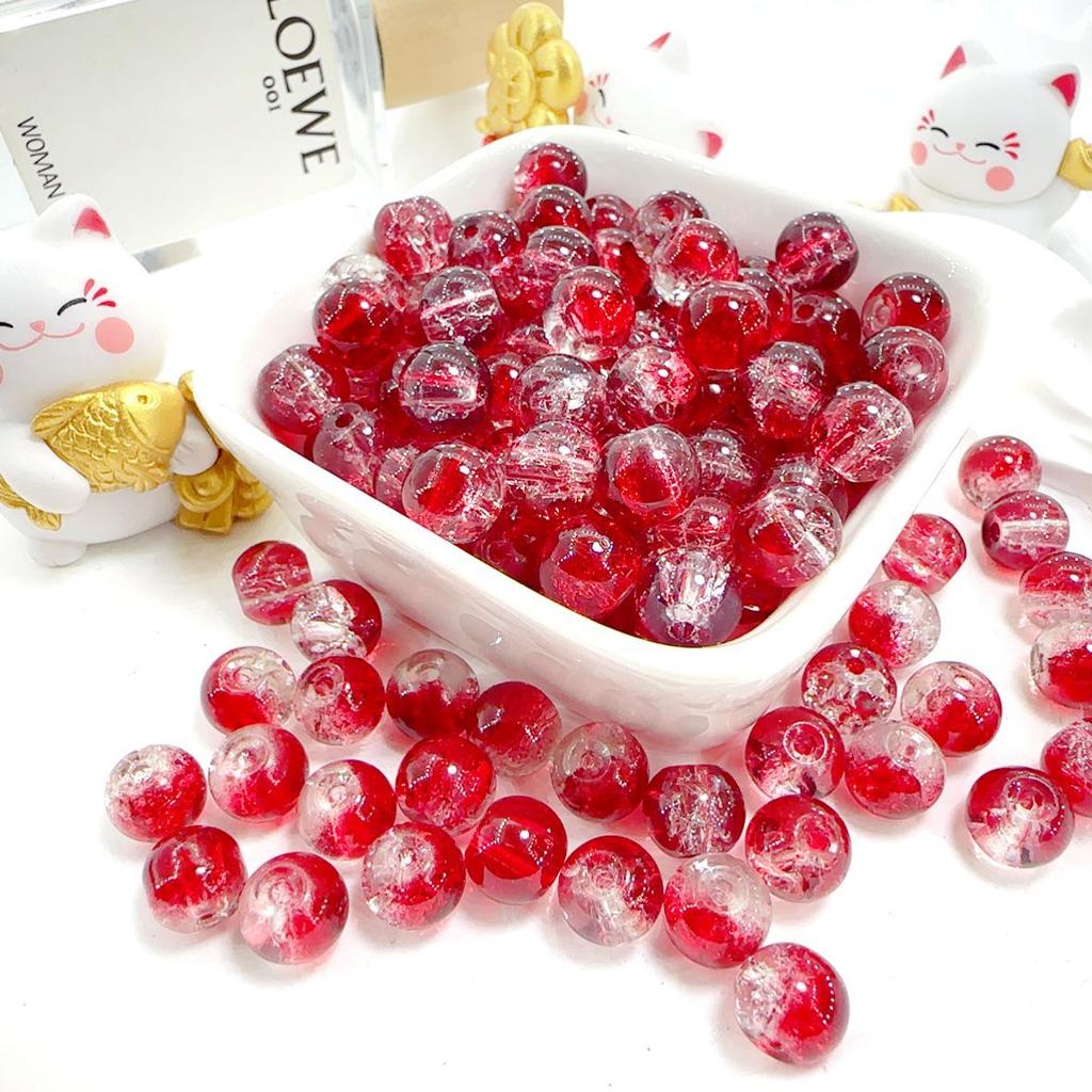 10mm Crackle Glass Round Beads, Loose Spacer Beads DIY Accessories for Bracelet Making 50pcs