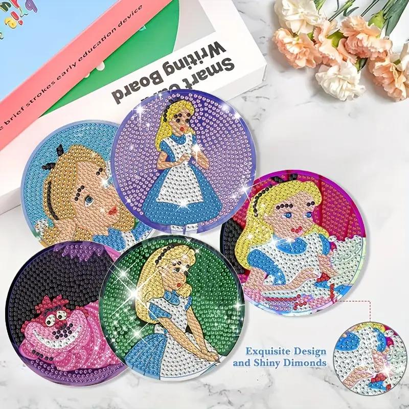 8pc/sets A Lovely Cartoon Girl Diamond Painting Coasters DIY Diamond Art Coasters 5D Full Drill Diamond Coasters Acrylic Round Cup