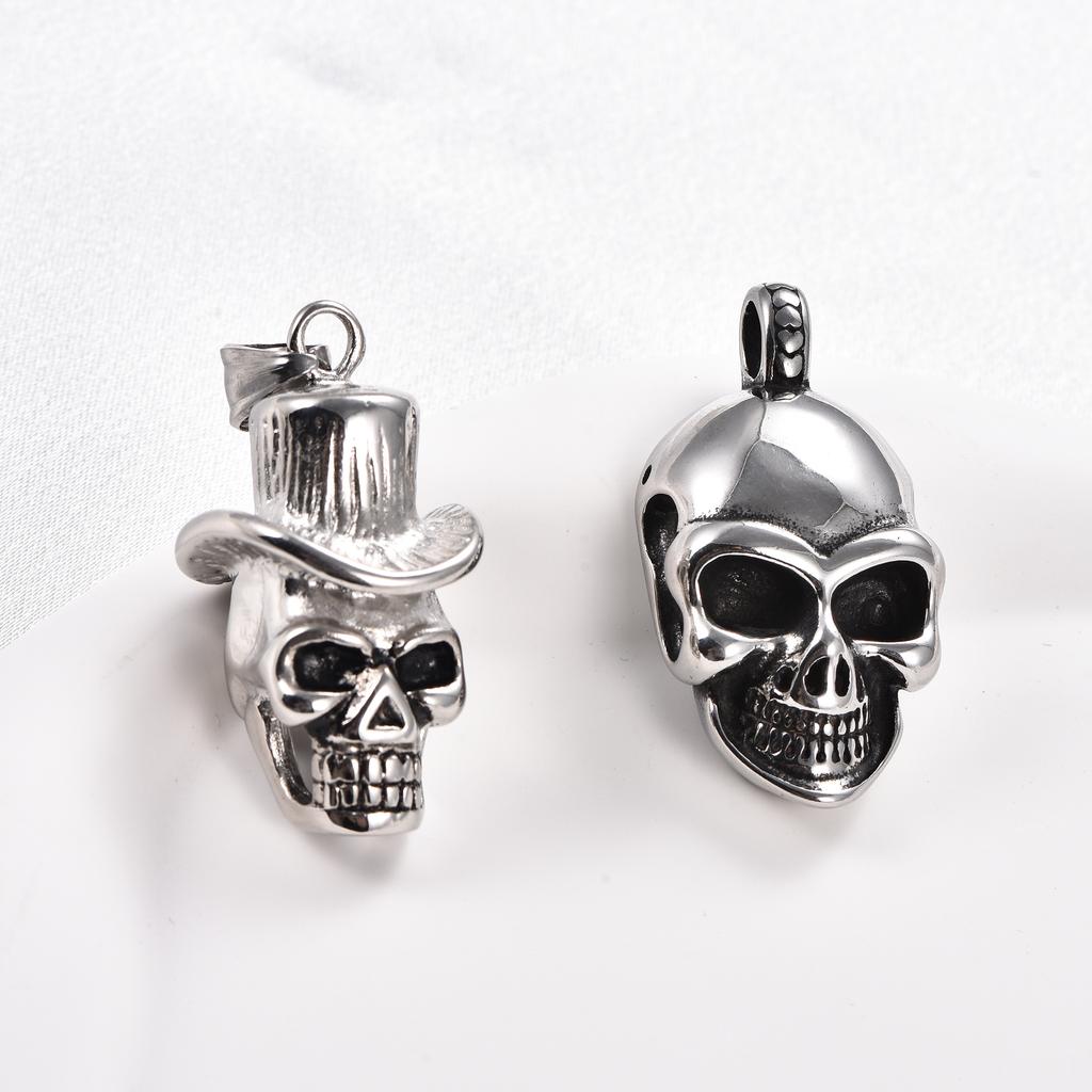 Gothic Stainless Steel Skull Pendant Necklace for Men Punk Rock Hip Hop Boy Skeleton Charms Chain Metal Jewelry Halloween Gifts
