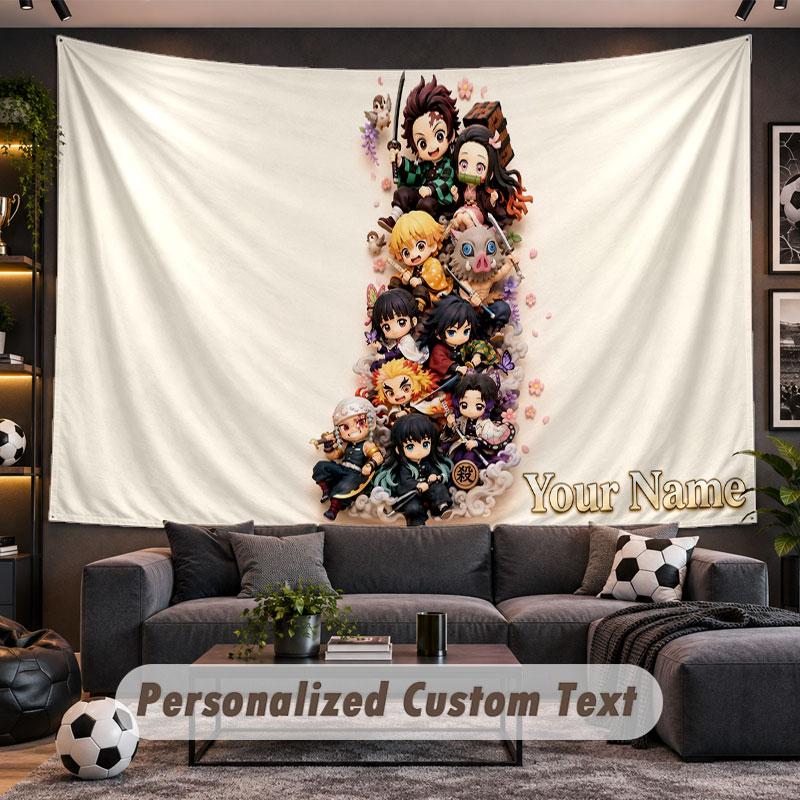 Wandbehang Wandteppich Benutzerdefinierter NameDämonentöter Muster Personalisiert Bedruckter Stoff Wanddekoration
